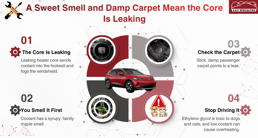 A Sweet Smell and Damp Carpet Mean the Core Is Leaking